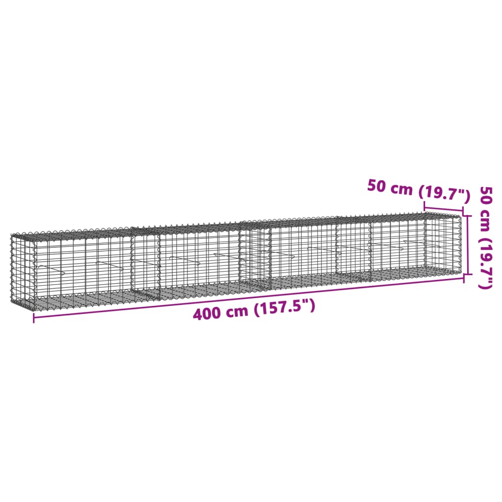 Cesto gabião com cobertura 400x50x50 cm ferro galvanizado