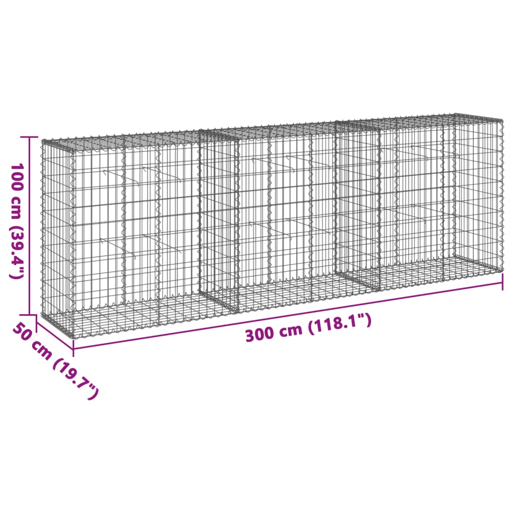 Cesto gabião com cobertura 300x50x100 cm ferro galvanizado