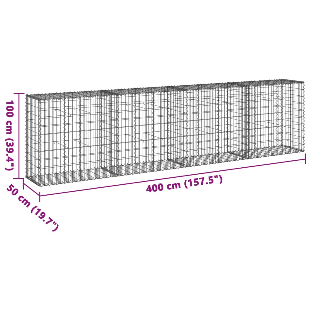 Cesto gabião com cobertura 400x50x100 cm ferro galvanizado