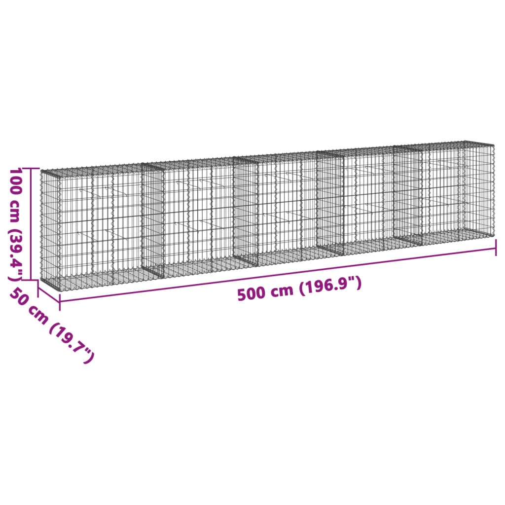 Cesto gabião com cobertura 500x50x100 cm ferro galvanizado