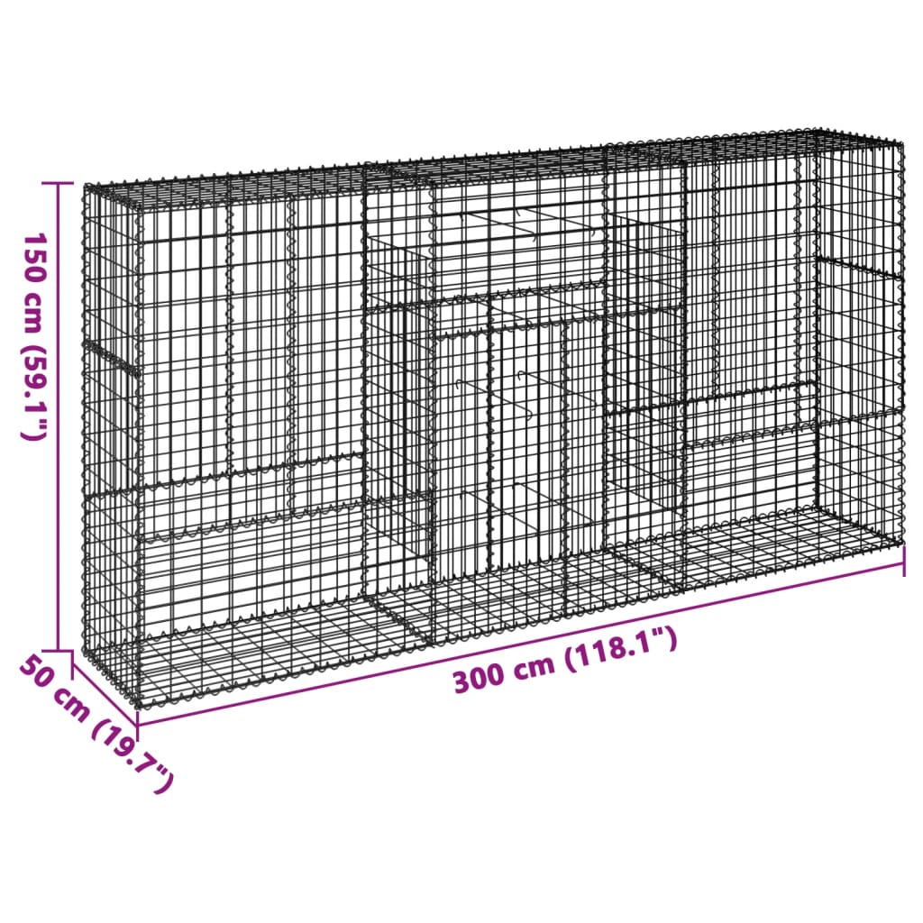 Cesto gabião com cobertura 300x50x150 cm ferro galvanizado