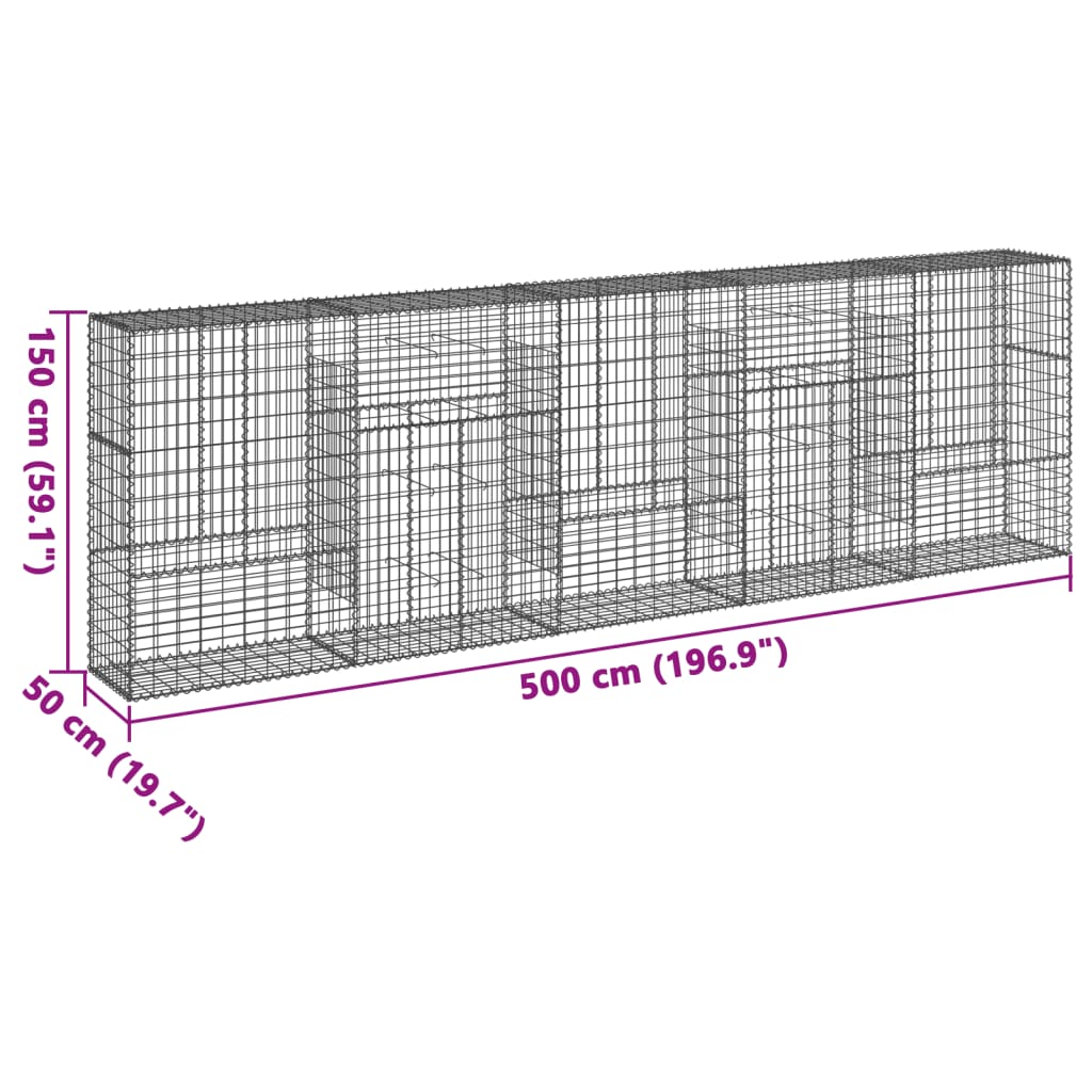 Cesto gabião com cobertura 500x50x150 cm ferro galvanizado