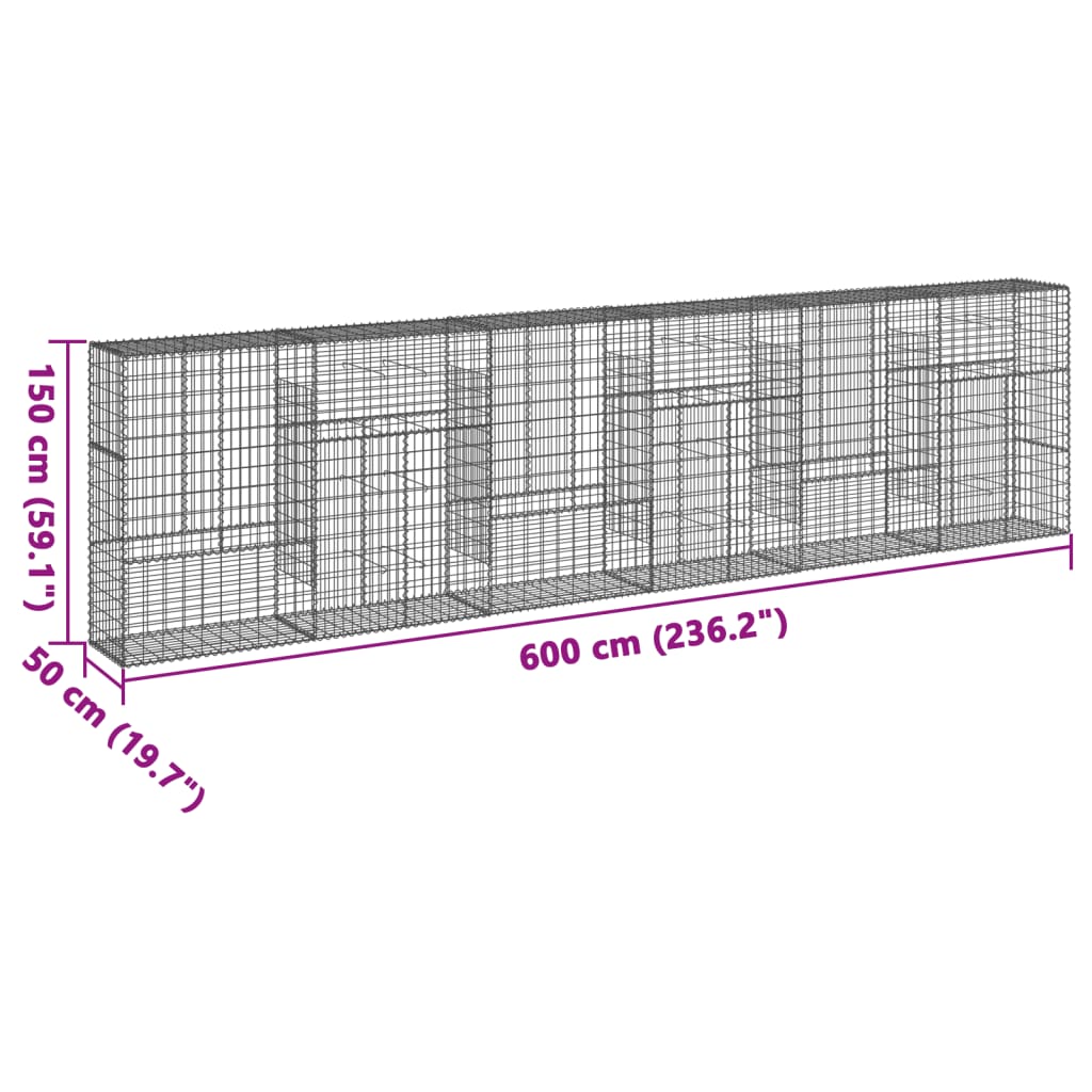 Cesto gabião com cobertura 600x50x150 cm ferro galvanizado