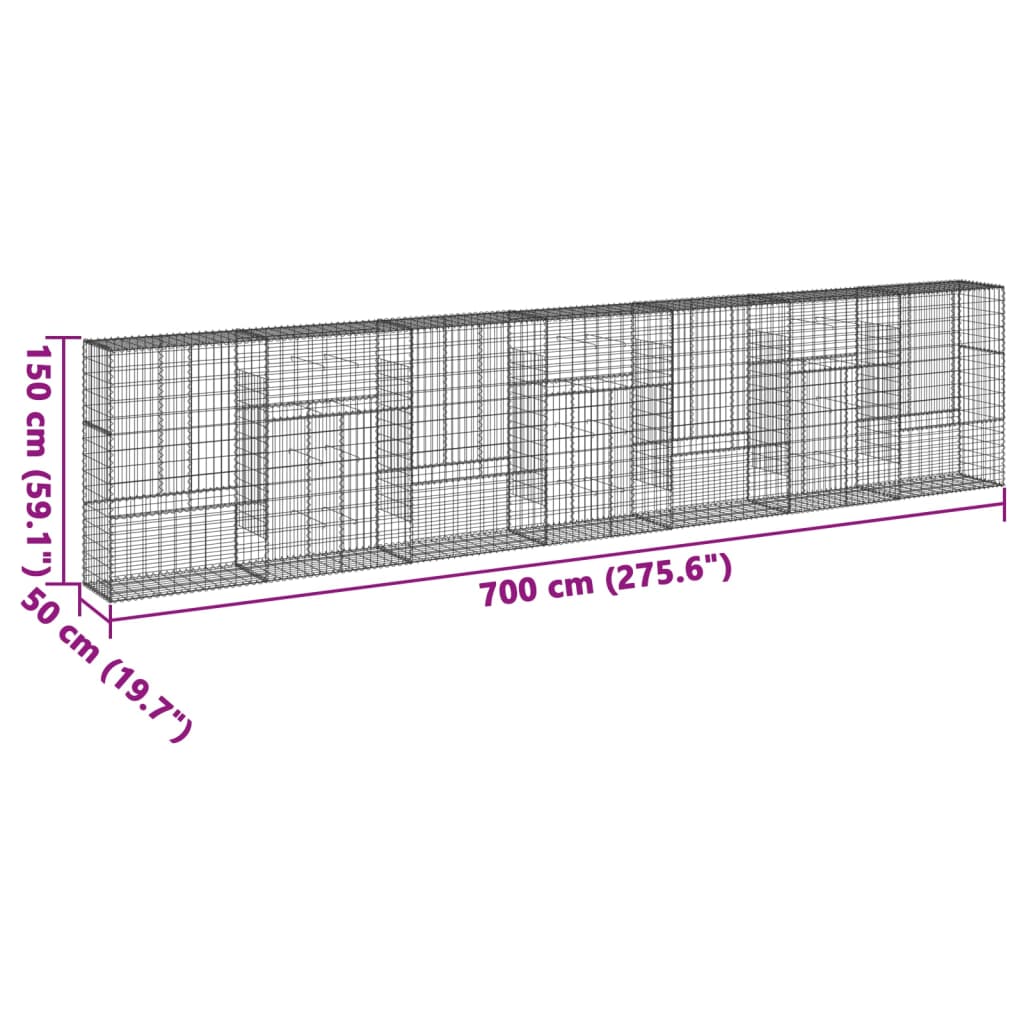 Cesto gabião com cobertura 700x50x150 cm ferro galvanizado