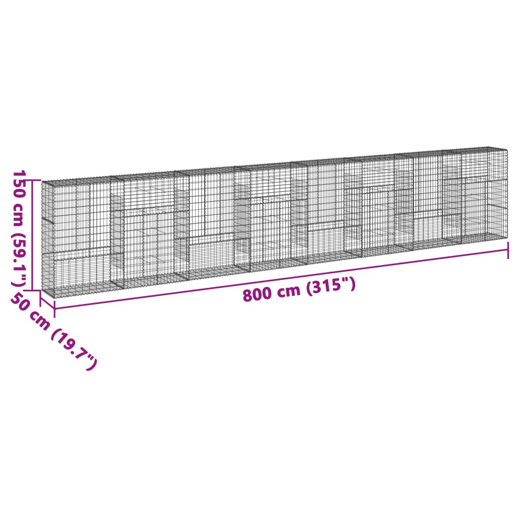 Cesto gabião com cobertura 800x50x150 cm ferro galvanizado