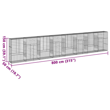 Cesto gabião com cobertura 800x50x150 cm ferro galvanizado