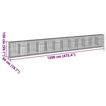 Cesto gabião com cobertura 1200x50x150 cm ferro galvanizado