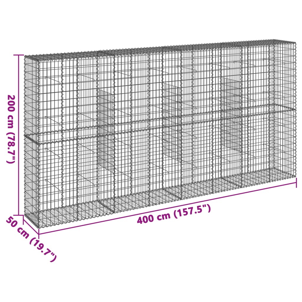 Cesto gabião com cobertura 400x50x200 cm ferro galvanizado