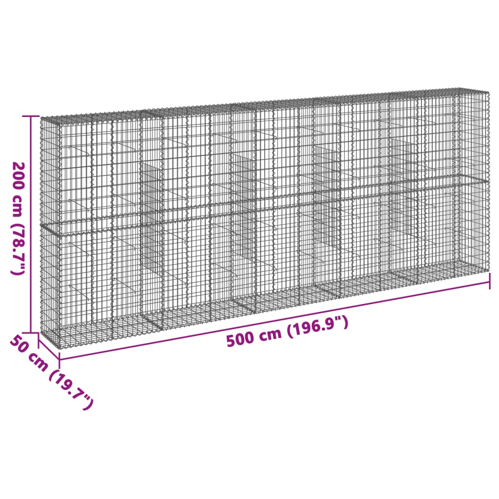 Cesto gabião com cobertura 500x50x200 cm ferro galvanizado