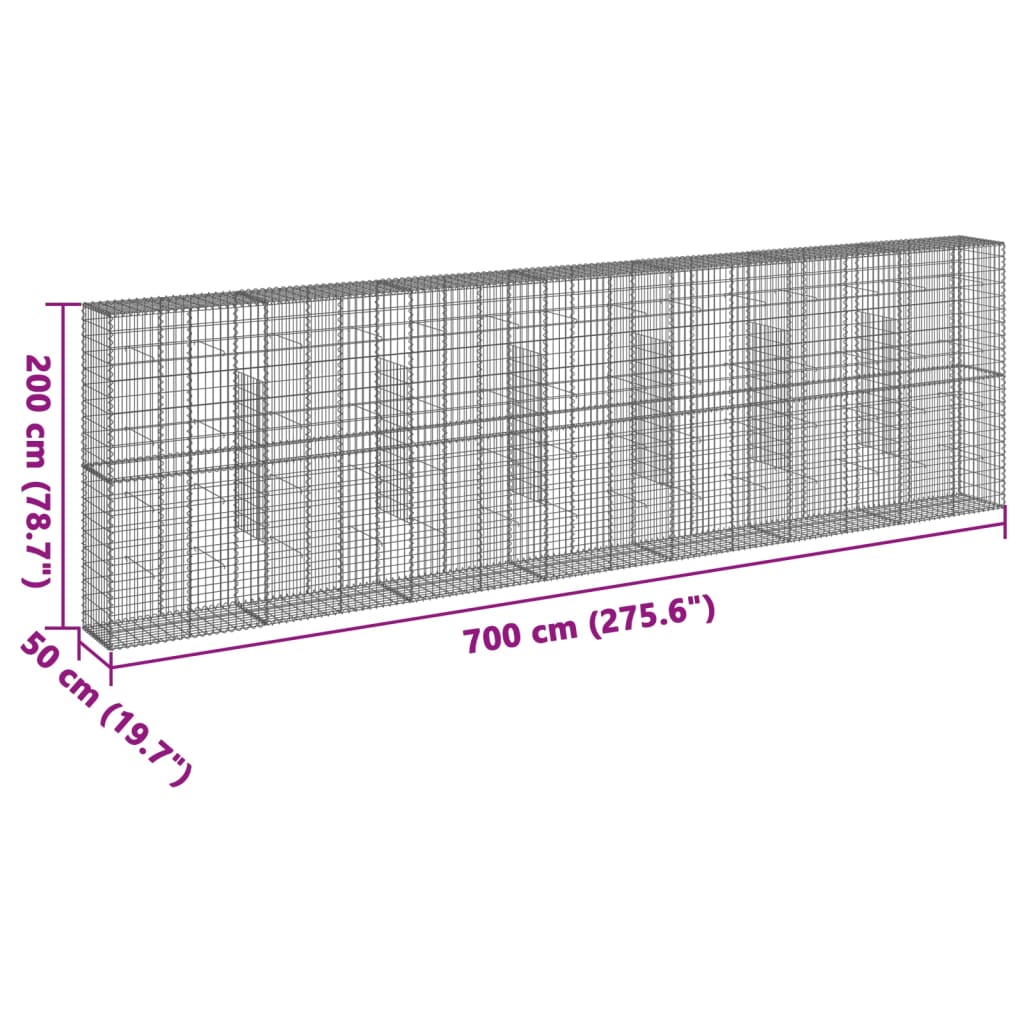 Cesto gabião com cobertura 700x50x200 cm ferro galvanizado