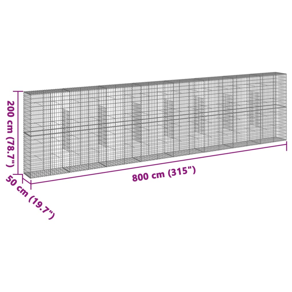 Cesto gabião com cobertura 800x50x200 cm ferro galvanizado