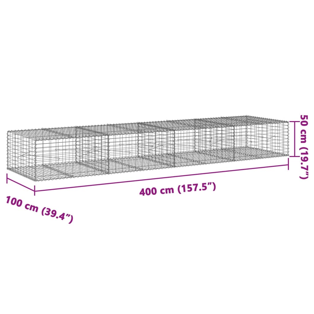 Cesto gabião com cobertura 400x100x50 cm ferro galvanizado