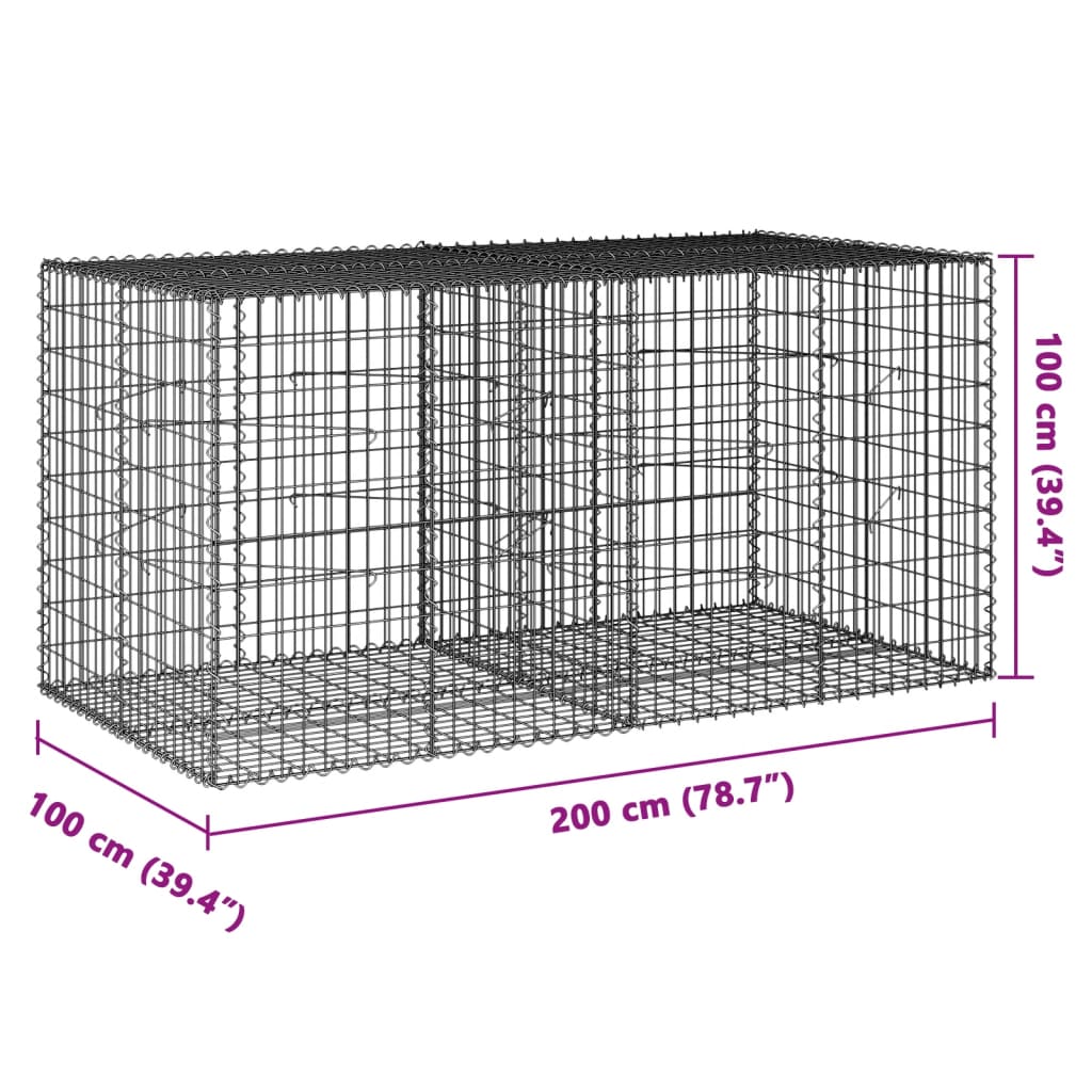 Cesto gabião com cobertura 200x100x100 cm ferro galvanizado