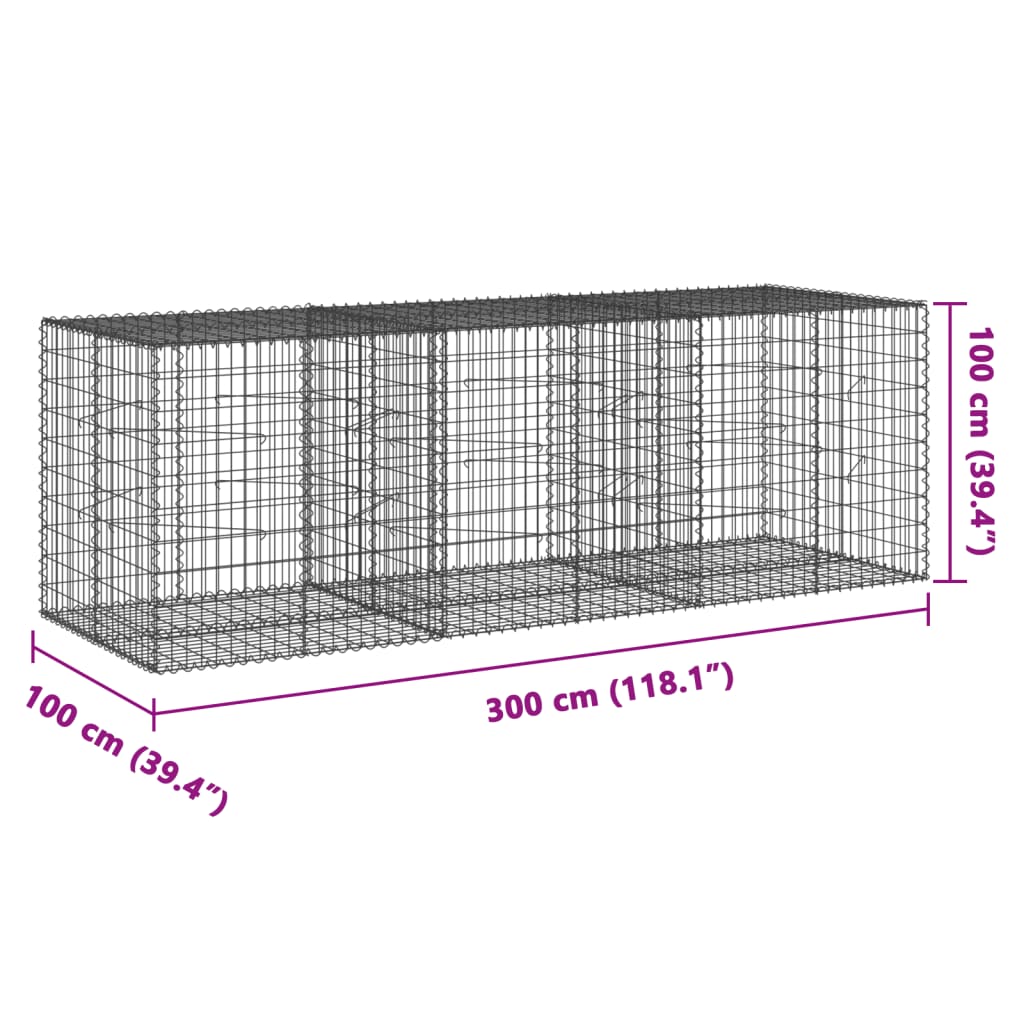 Cesto gabião com cobertura 300x100x100 cm ferro galvanizado