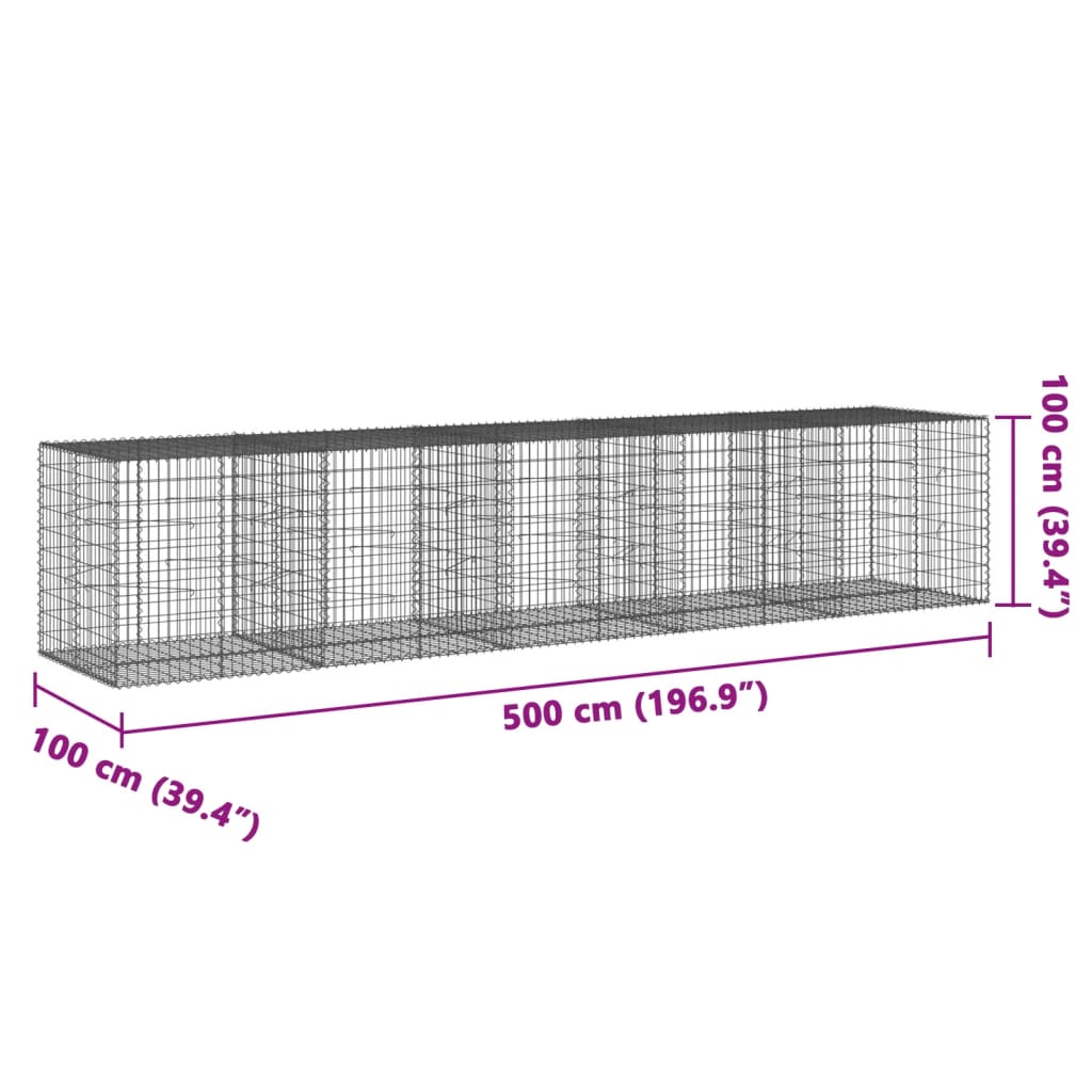 Cesto gabião com cobertura 500x100x100 cm ferro galvanizado