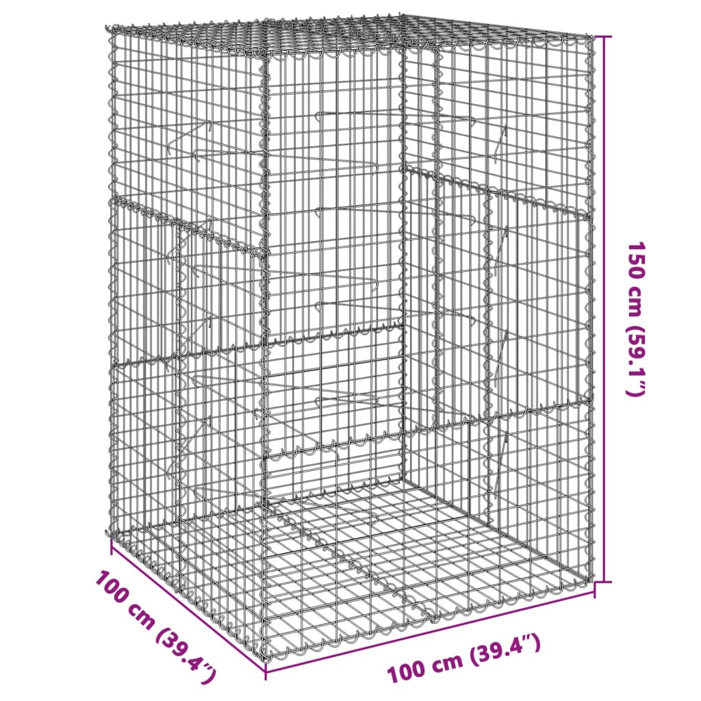 Cesto gabião com cobertura 100x100x150 cm ferro galvanizado