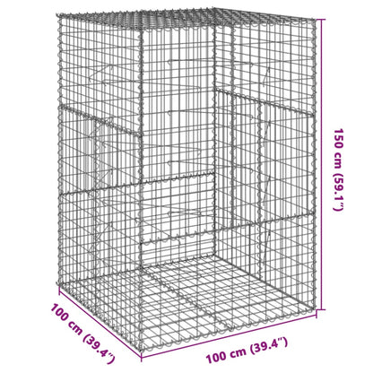 Cesto gabião com cobertura 100x100x150 cm ferro galvanizado