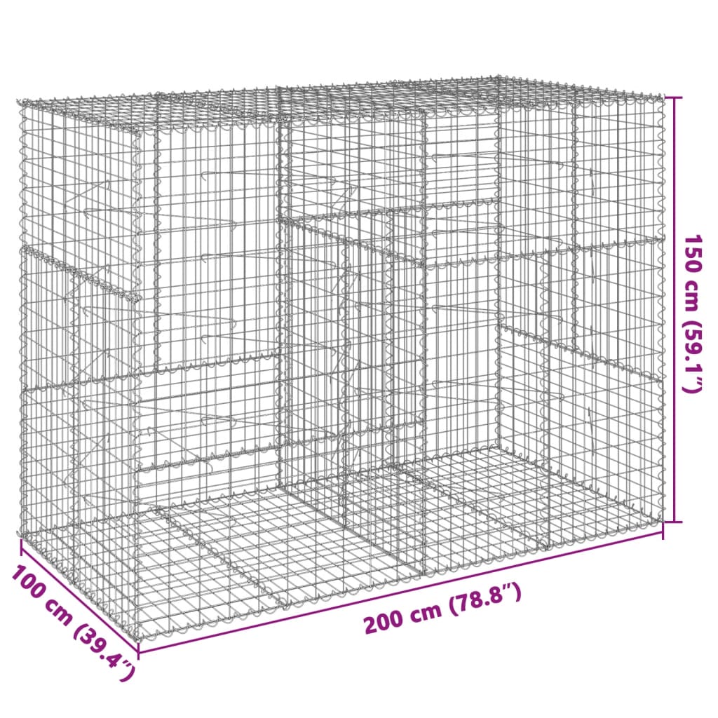 Cesto gabião com cobertura 200x100x150 cm ferro galvanizado