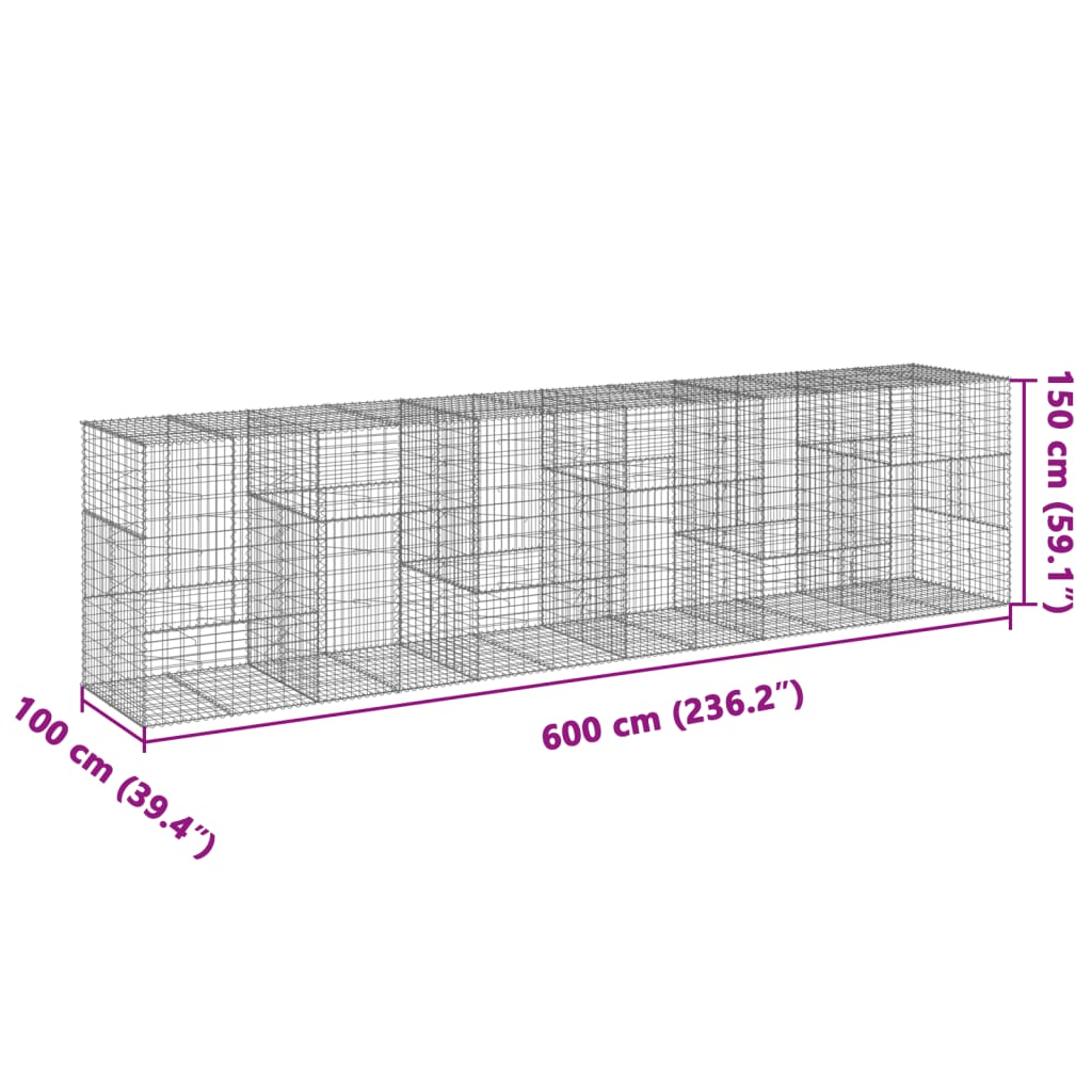 Cesto gabião com cobertura 600x100x150 cm ferro galvanizado