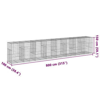 Cesto gabião com cobertura 800x100x150 cm ferro galvanizado