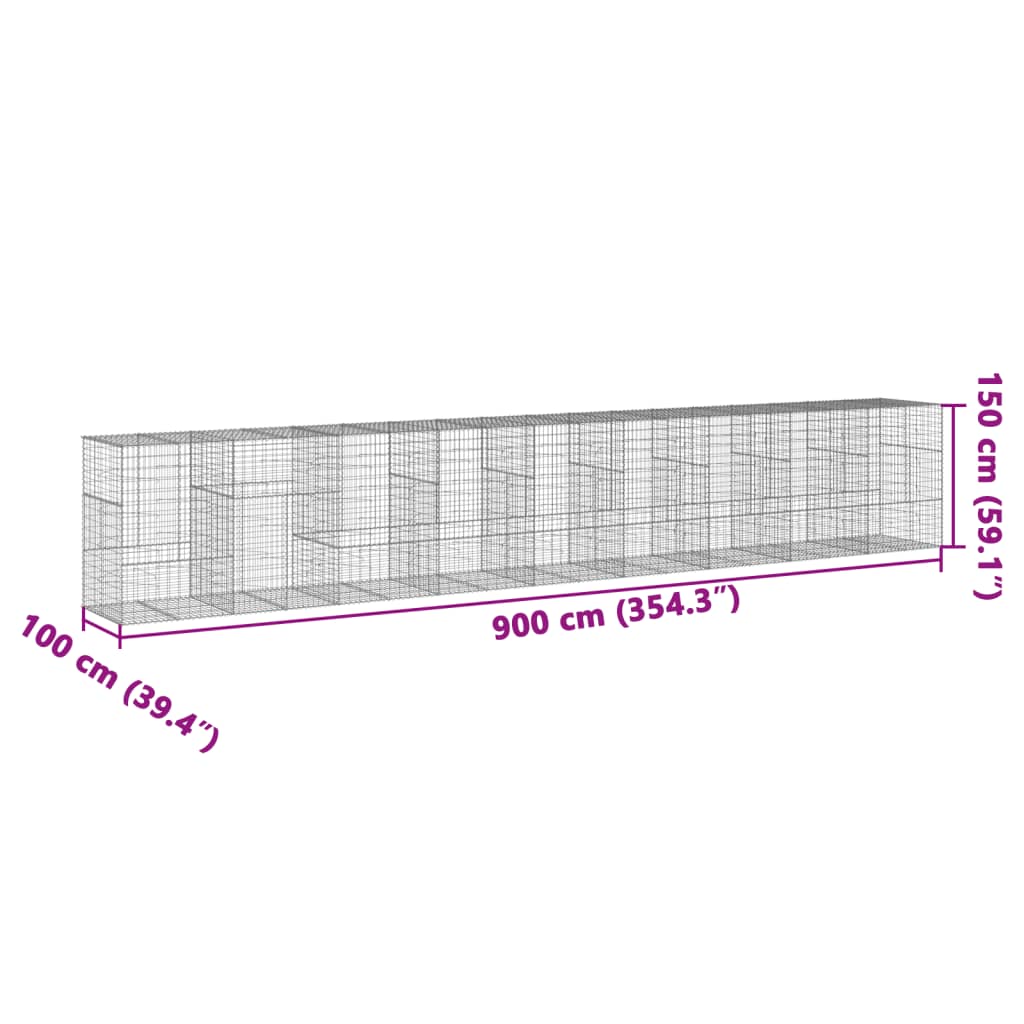 Cesto gabião com cobertura 900x100x150 cm ferro galvanizado