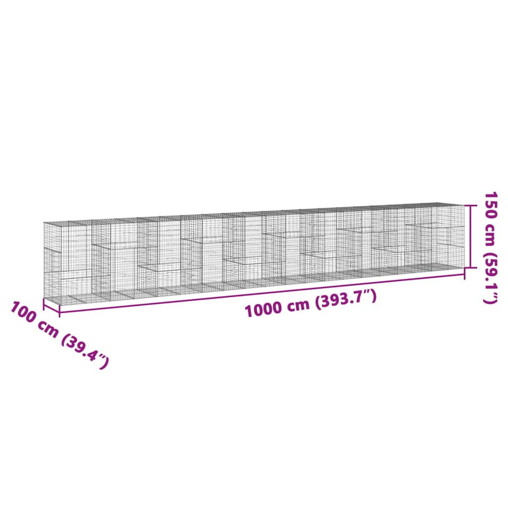 Cesto gabião com cobertura 1000x100x150 cm ferro galvanizado