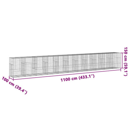 Cesto gabião com cobertura 1100x100x150 cm ferro galvanizado