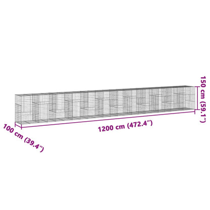 Cesto gabião com cobertura 1200x100x150 cm ferro galvanizado