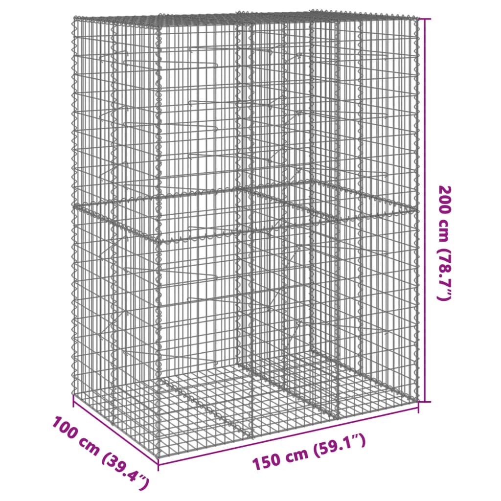 Cesto gabião com cobertura 150x100x200 cm ferro galvanizado