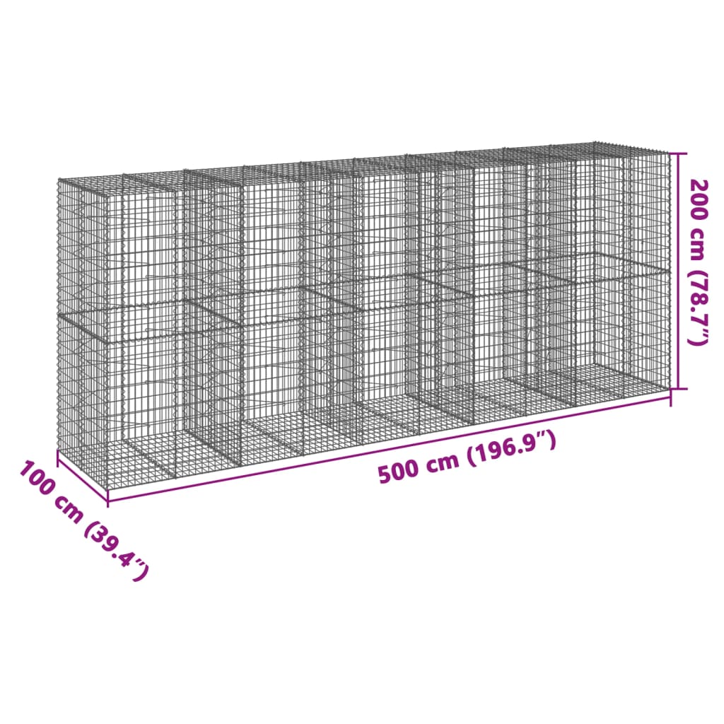 Cesto gabião com cobertura 500x100x200 cm ferro galvanizado