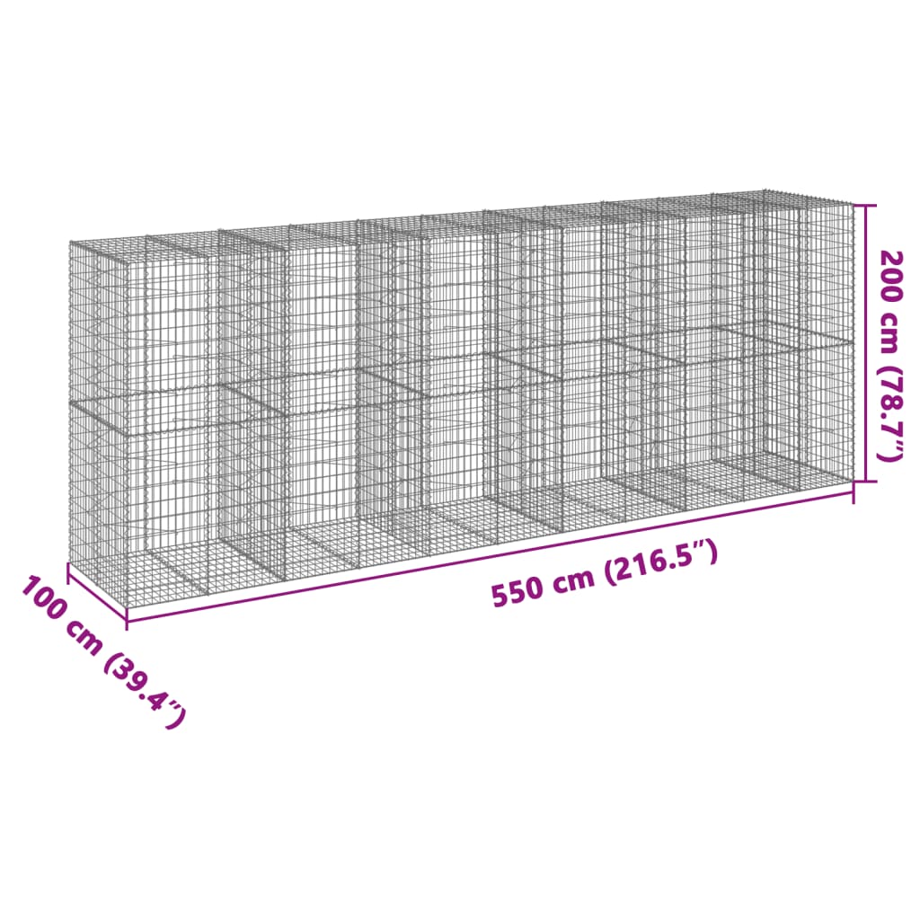 Cesto gabião com cobertura 550x100x200 cm ferro galvanizado