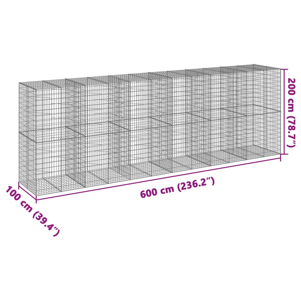 Cesto gabião com cobertura 600x100x200 cm ferro galvanizado