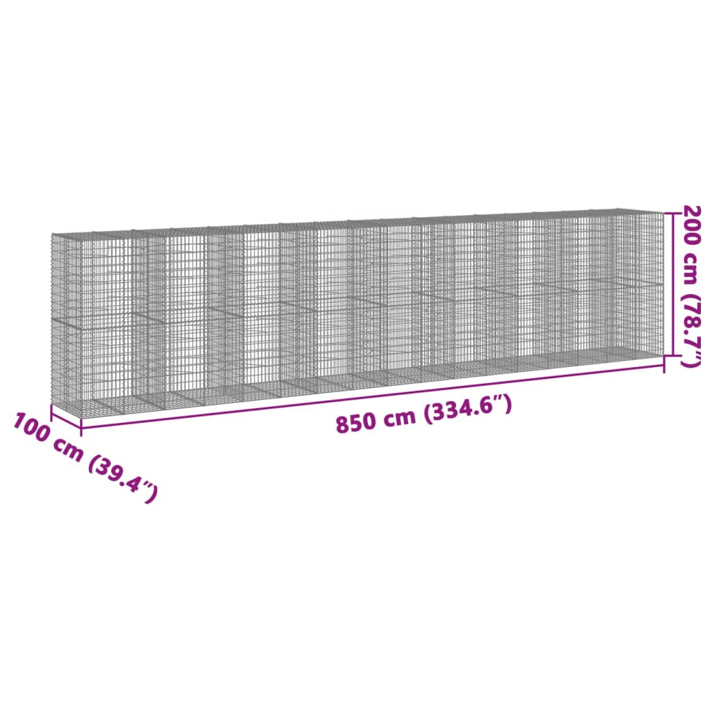 Cesto gabião com cobertura 850x100x200 cm ferro galvanizado