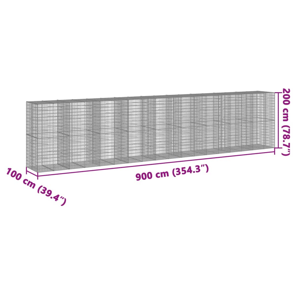 Cesto gabião com cobertura 900x100x200 cm ferro galvanizado