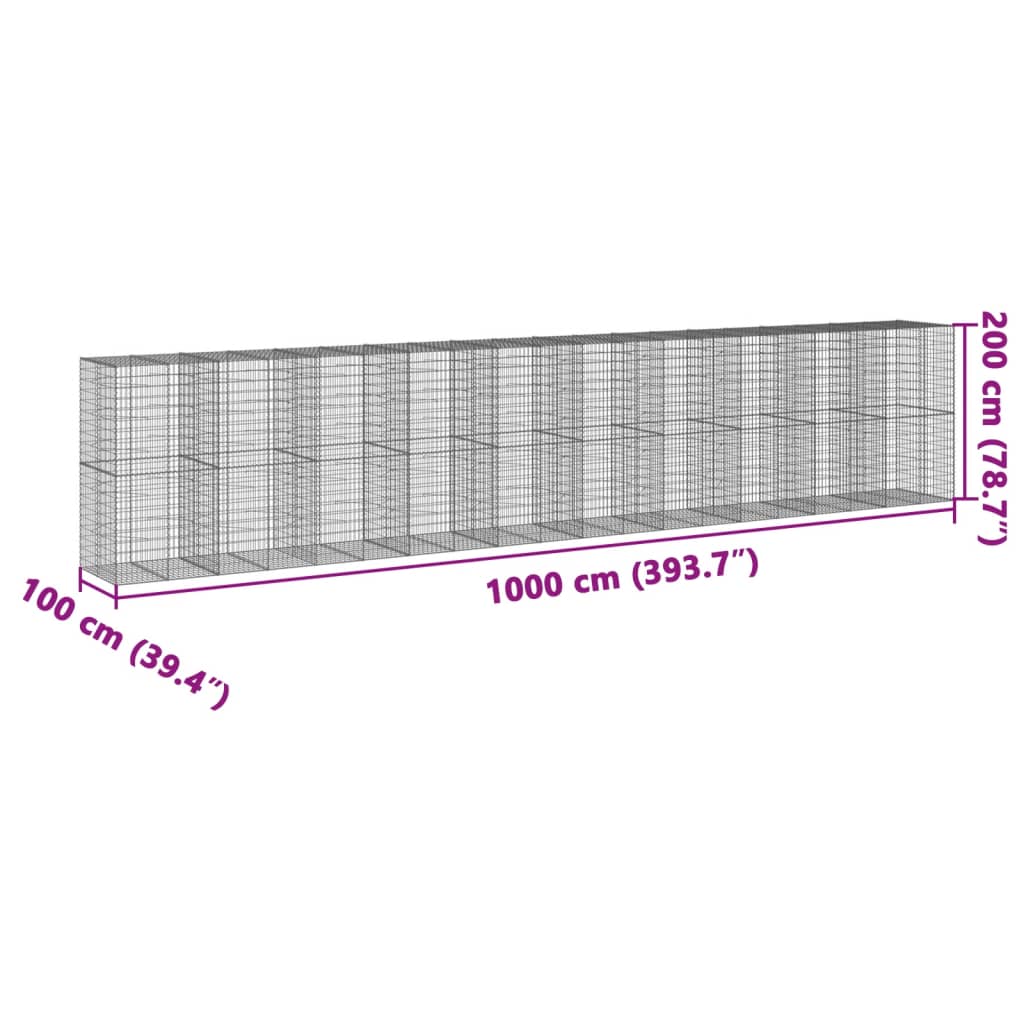 Cesto gabião com cobertura 1000x100x200 cm ferro galvanizado