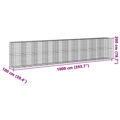 Cesto gabião com cobertura 1000x100x200 cm ferro galvanizado