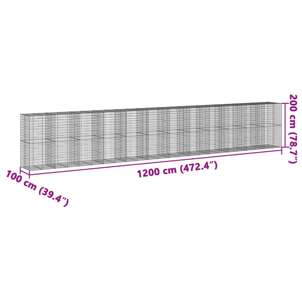 Cesto gabião com cobertura 1200x100x200 cm ferro galvanizado