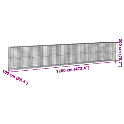 Cesto gabião com cobertura 1200x100x200 cm ferro galvanizado