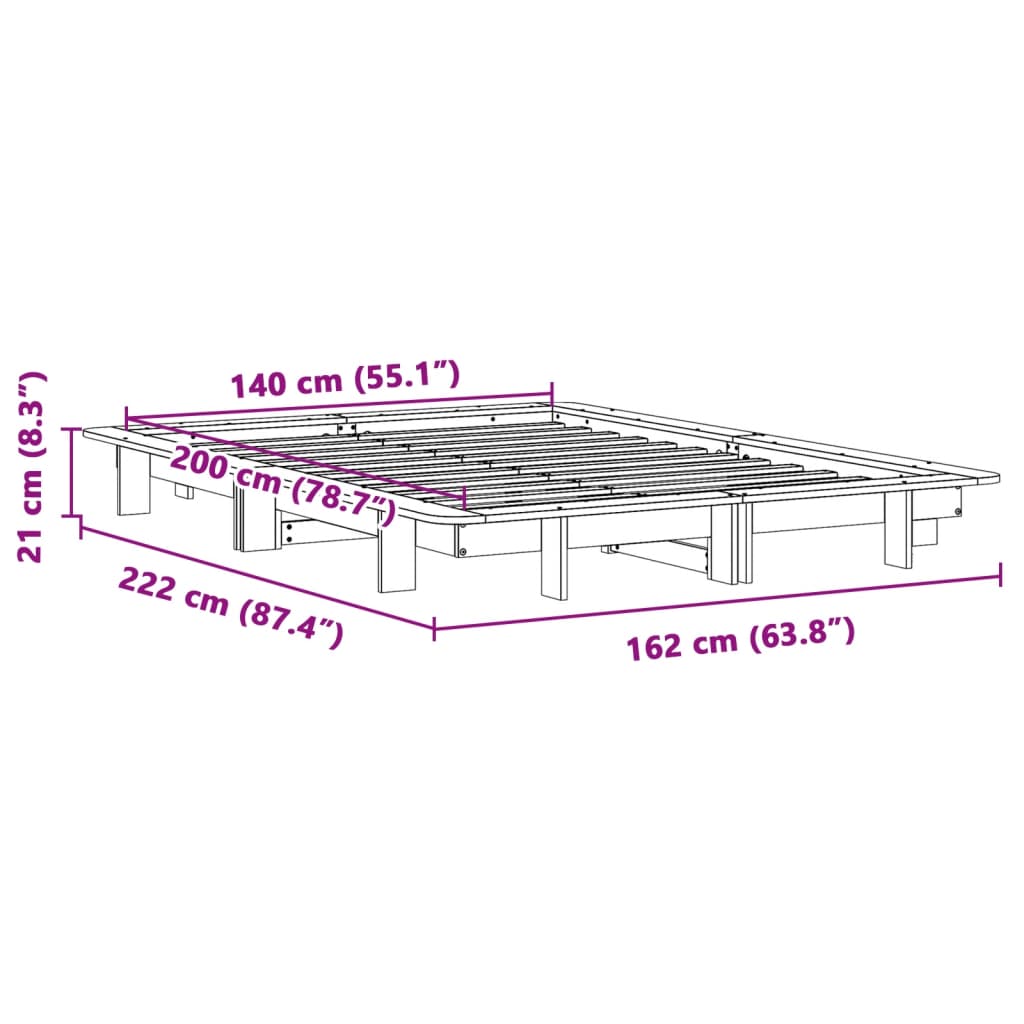 Cama sem colchão 140x200 cm madeira de pinho maciça branco