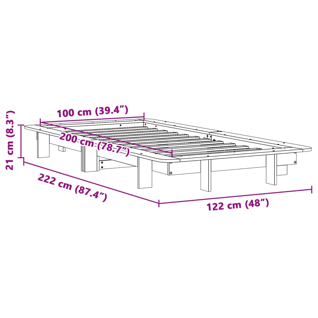 Cama sem colchão 100x200 cm madeira de pinho maciça