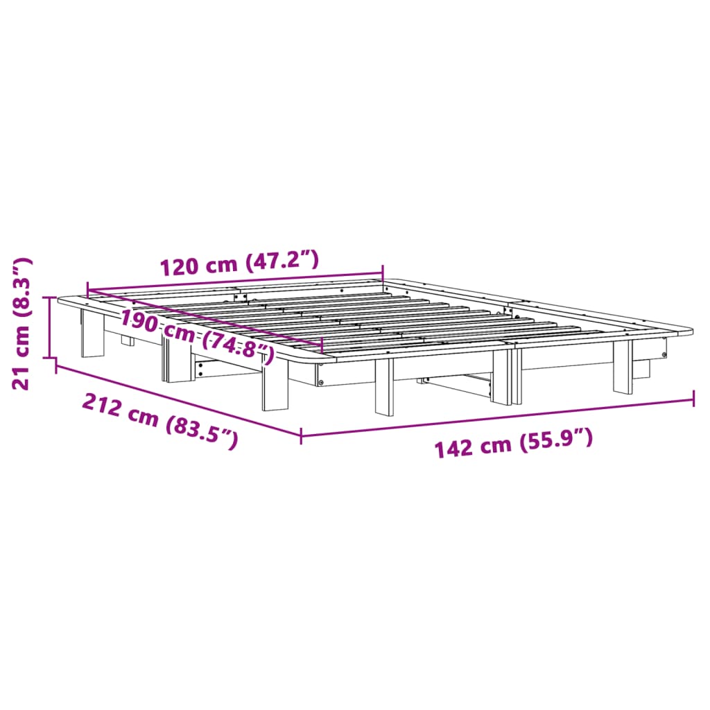 Cama sem colchão 120x190 cm madeira pinho maciça castanho-mel