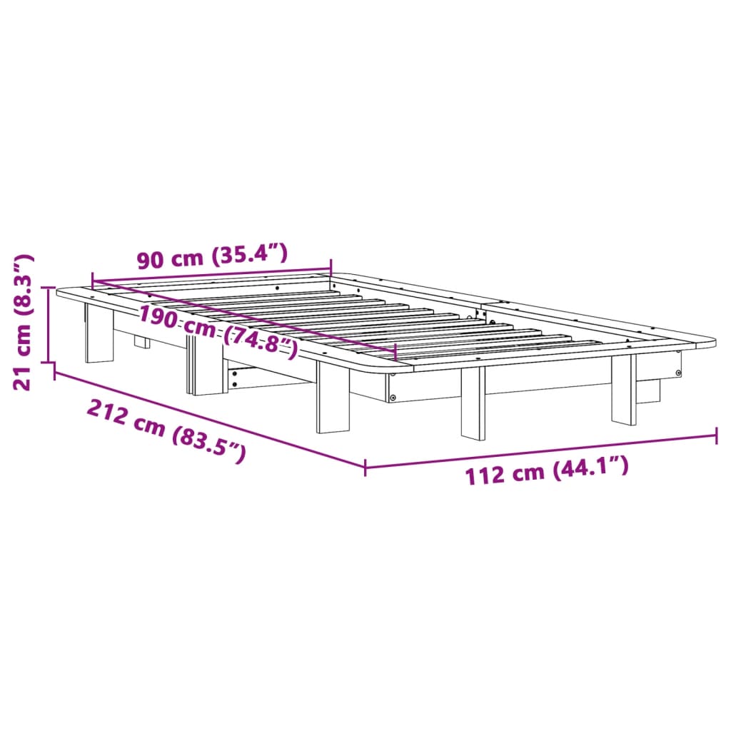 Cama sem colchão 90x190 cm madeira de pinho maciça castanho-mel