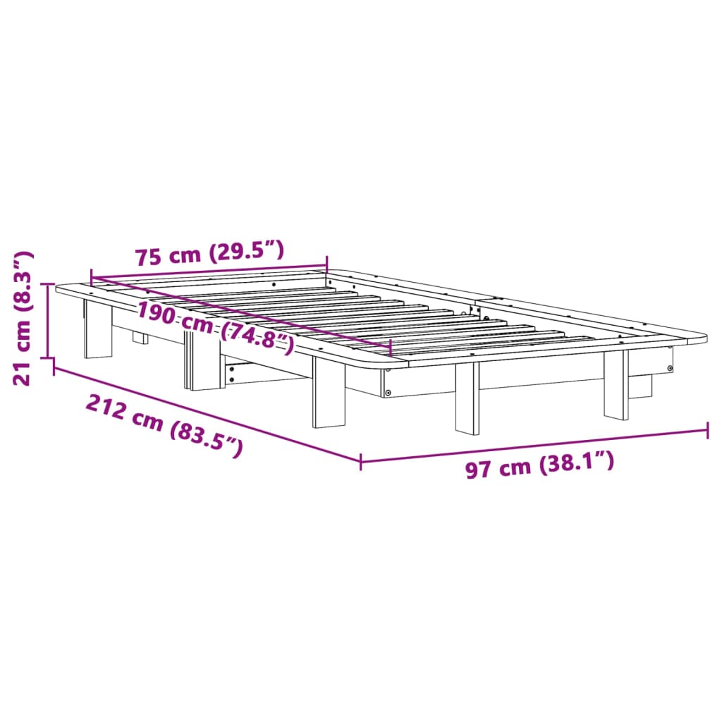 Cama sem colchão 75x190 cm madeira de pinho maciça branco