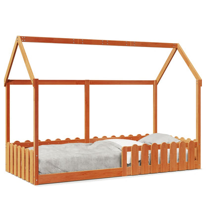 Cama infantil formato casa 90x200 cm pinho maciço castanho-mel