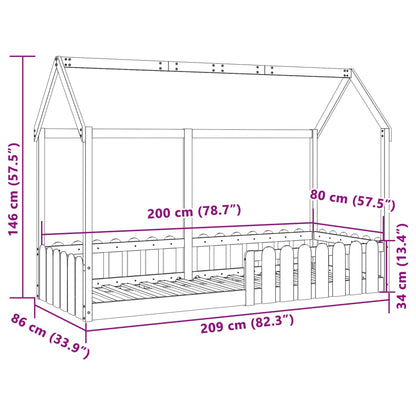 Cama infantil formato casa 80x200 cm madeira de pinho maciça