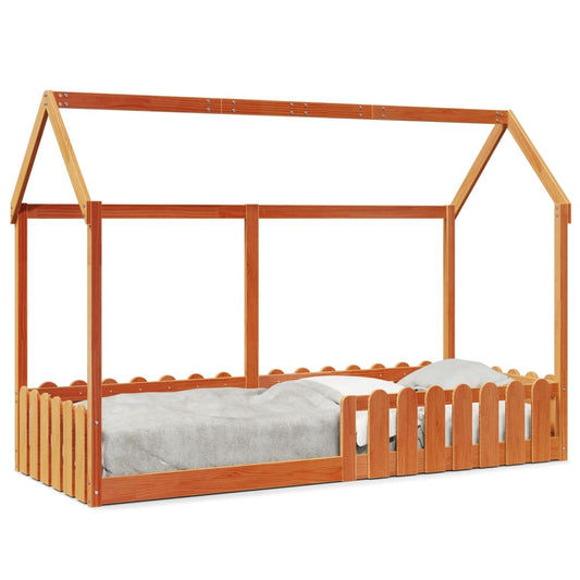 Cama infantil formato casa 80x200 cm pinho maciço castanho-mel