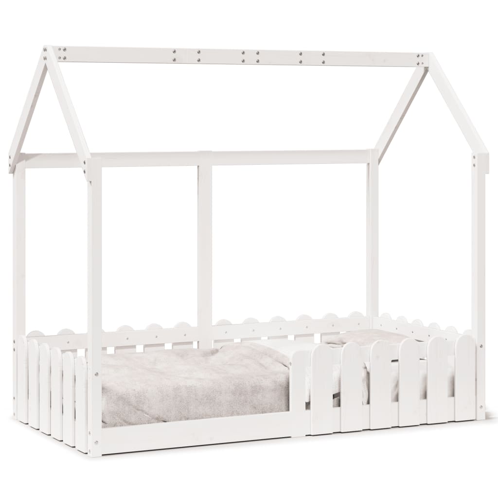 Cama infantil formato casa 80x160 cm pinho maciço branco