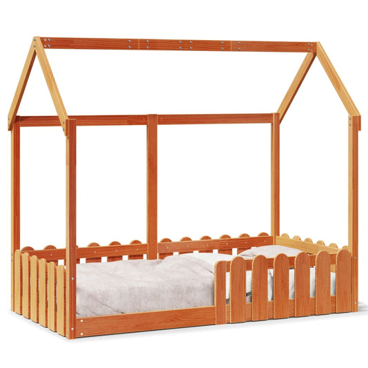 Cama infantil formato casa 80x160 cm pinho maciço castanho-mel