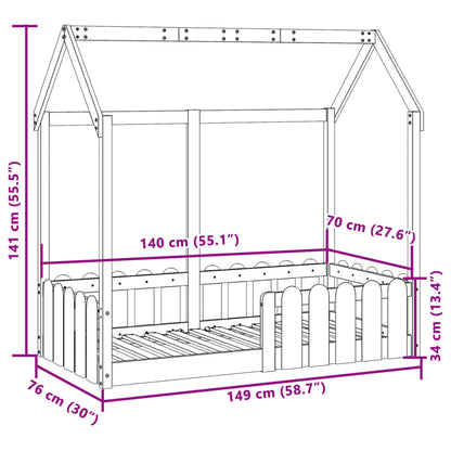 Cama infantil formato casa 70x140 cm pinho maciço branco