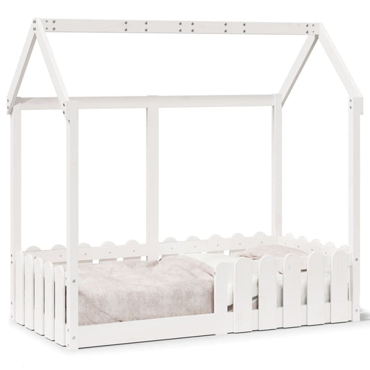 Cama infantil formato casa 70x140 cm pinho maciço branco